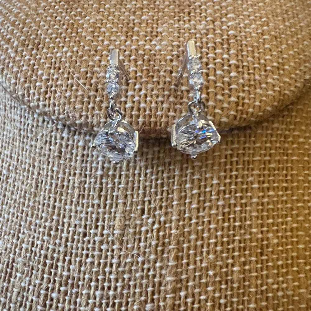 Solid Sterling Silver Moissanite Drop Earrings One Carat Each - Picture 3 of 9